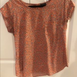 Ann Taylor Orange, blue and cream flower blouse.